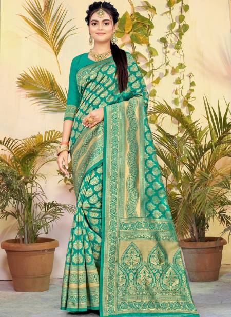 Sea Green Colour Santraj New Exclusive Wear Heavy Silk Saree Collection 2021